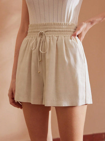 MOTF PREMIUM SOLID DRAWSTRING WAIST SLANT POCKET SHORTS