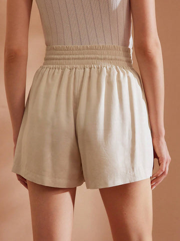 MOTF PREMIUM SOLID DRAWSTRING WAIST SLANT POCKET SHORTS