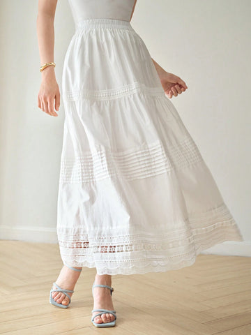 MOTF PREMIUM SOLID ELASTIC WAIST LACE INSERT SKIRT