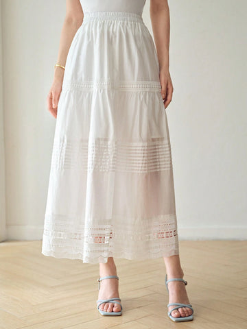 MOTF PREMIUM SOLID ELASTIC WAIST LACE INSERT SKIRT