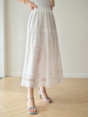 MOTF PREMIUM SOLID ELASTIC WAIST LACE INSERT SKIRT