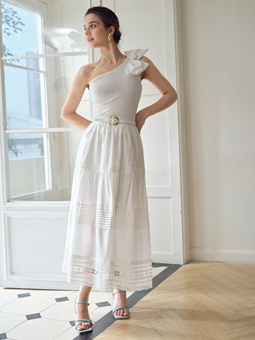 MOTF PREMIUM SOLID ELASTIC WAIST LACE INSERT SKIRT