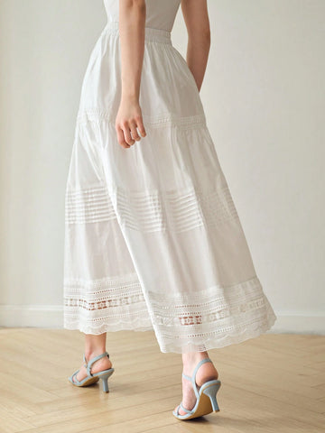 MOTF PREMIUM SOLID ELASTIC WAIST LACE INSERT SKIRT