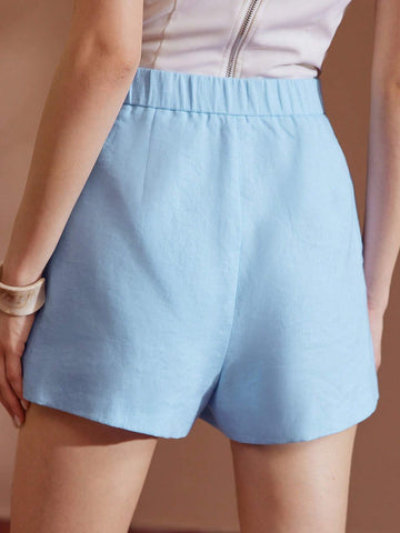 MOTF PREMIUM SOLID ELASTIC WAIST SLANT POCKET SHORTS