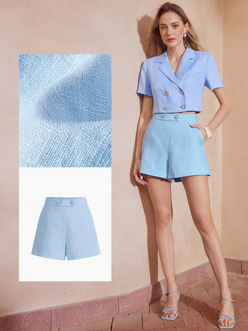 MOTF PREMIUM SOLID ELASTIC WAIST SLANT POCKET SHORTS