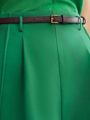 MOTF PREMIUM SOLID FOLD PLEATED SLANT POCKET SHORTS WITH BELT