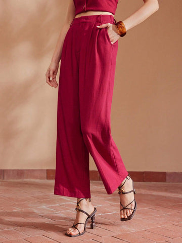 MOTF PREMIUM SOLID FOLD PLEATED SLANT POCKET SUIT PANTS