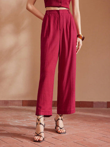 MOTF PREMIUM SOLID FOLD PLEATED SLANT POCKET SUIT PANTS