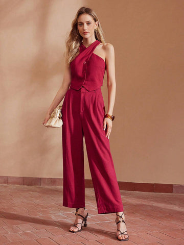 MOTF PREMIUM SOLID FOLD PLEATED SLANT POCKET SUIT PANTS