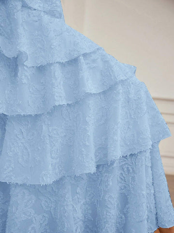 MOTF PREMIUM SOLID FUZZY JACQUARD LAYERED RUFFLE HEM DRESS