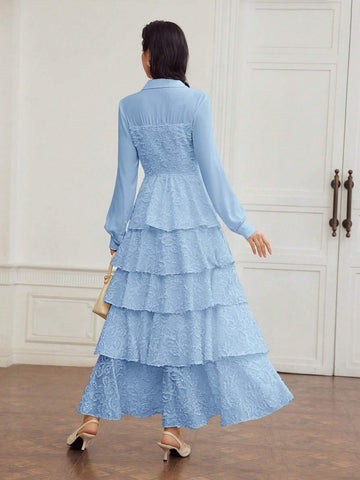 MOTF PREMIUM SOLID FUZZY JACQUARD LAYERED RUFFLE HEM DRESS