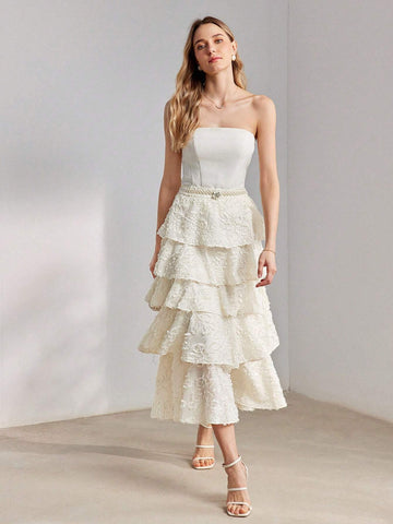 MOTF PREMIUM SOLID FUZZY LAYERED RUFFLE HEM MAXI SKIRT