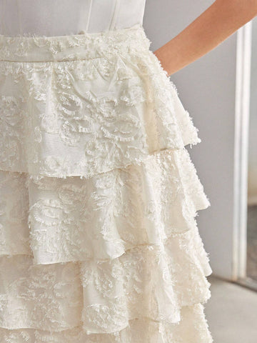 MOTF PREMIUM SOLID FUZZY LAYERED RUFFLE HEM MAXI SKIRT