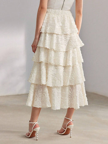 MOTF PREMIUM SOLID FUZZY LAYERED RUFFLE HEM MAXI SKIRT