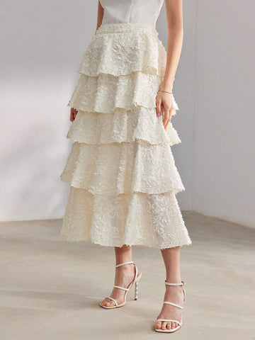 MOTF PREMIUM SOLID FUZZY LAYERED RUFFLE HEM MAXI SKIRT