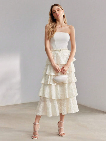 MOTF PREMIUM SOLID FUZZY LAYERED RUFFLE HEM MAXI SKIRT