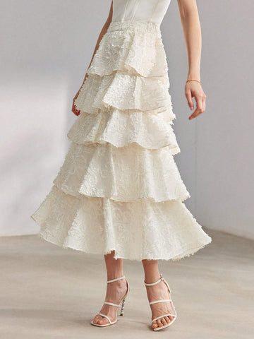 MOTF PREMIUM SOLID FUZZY LAYERED RUFFLE HEM MAXI SKIRT