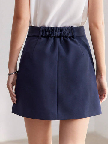 MOTF PREMIUM SOLID GOLD BUTTON DETAIL CONTRAST PIPING BELTED SKIRT