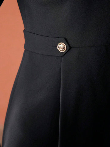 MOTF PREMIUM SOLID GOLD BUTTON DETAIL FLARE HEM SHORT DRESS