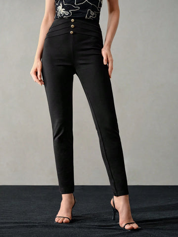 MOTF PREMIUM SOLID GOLD BUTTON DETAIL SKINNY PANTS FOR SUMMER