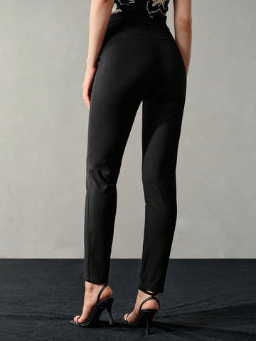 MOTF PREMIUM SOLID GOLD BUTTON DETAIL SKINNY PANTS FOR SUMMER