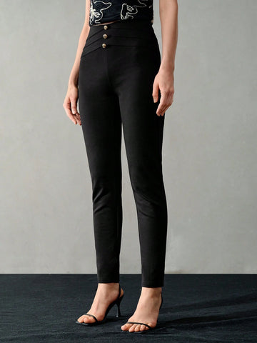 MOTF PREMIUM SOLID GOLD BUTTON DETAIL SKINNY PANTS FOR SUMMER