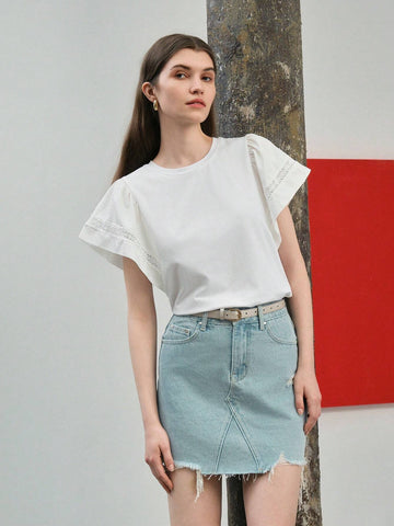 MOTF PREMIUM SOLID LACE INSERT FLUTTER SLEEVE TEE