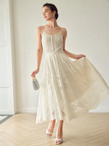 MOTF PREMIUM SOLID LACE OVERLAY FLARE SKIRT