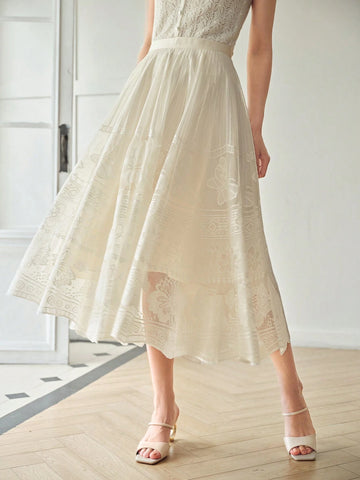 MOTF PREMIUM SOLID LACE OVERLAY FLARE SKIRT