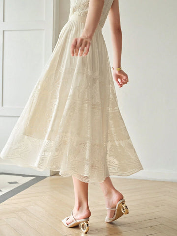 MOTF PREMIUM SOLID LACE OVERLAY FLARE SKIRT