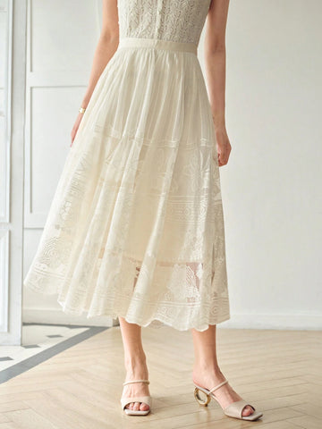 MOTF PREMIUM SOLID LACE OVERLAY FLARE SKIRT