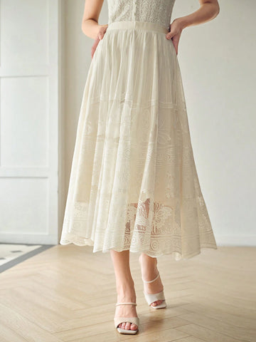 MOTF PREMIUM SOLID LACE OVERLAY FLARE SKIRT