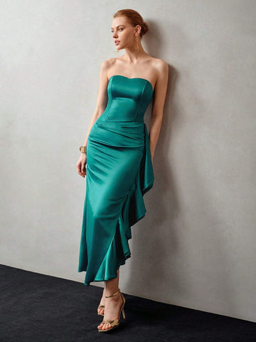 MOTF PREMIUM SOLID LAYERED RUFFLE TRIM TUBE PROM DRESS