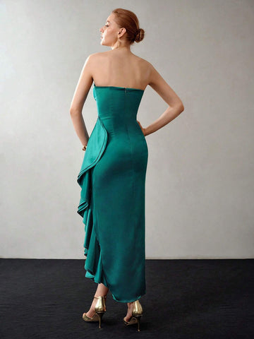 MOTF PREMIUM SOLID LAYERED RUFFLE TRIM TUBE PROM DRESS