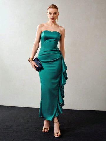 MOTF PREMIUM SOLID LAYERED RUFFLE TRIM TUBE PROM DRESS