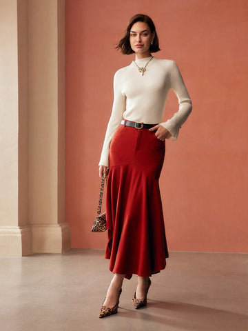 MOTF PREMIUM SOLID MERMAID HEM SKIRT WITH BELT