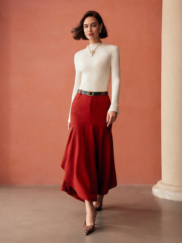 MOTF PREMIUM SOLID MERMAID HEM SKIRT WITH BELT