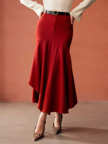 MOTF PREMIUM SOLID MERMAID HEM SKIRT WITH BELT
