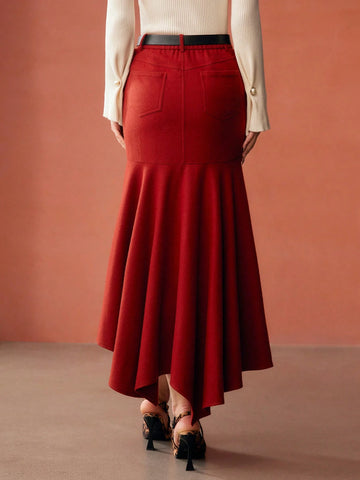 MOTF PREMIUM SOLID MERMAID HEM SKIRT WITH BELT