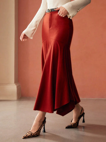 MOTF PREMIUM SOLID MERMAID HEM SKIRT WITH BELT