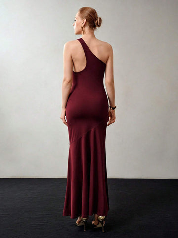 MOTF PREMIUM SOLID ONE SHOULDER MERMAID HEM COCKTAIL DRESS
