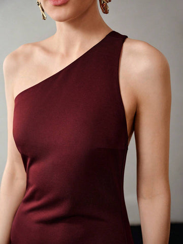 MOTF PREMIUM SOLID ONE SHOULDER MERMAID HEM COCKTAIL DRESS