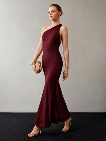 MOTF PREMIUM SOLID ONE SHOULDER MERMAID HEM COCKTAIL DRESS