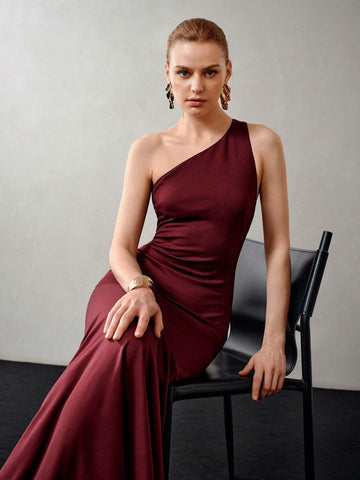 MOTF PREMIUM SOLID ONE SHOULDER MERMAID HEM COCKTAIL DRESS