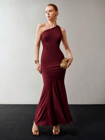 MOTF PREMIUM SOLID ONE SHOULDER MERMAID HEM COCKTAIL DRESS