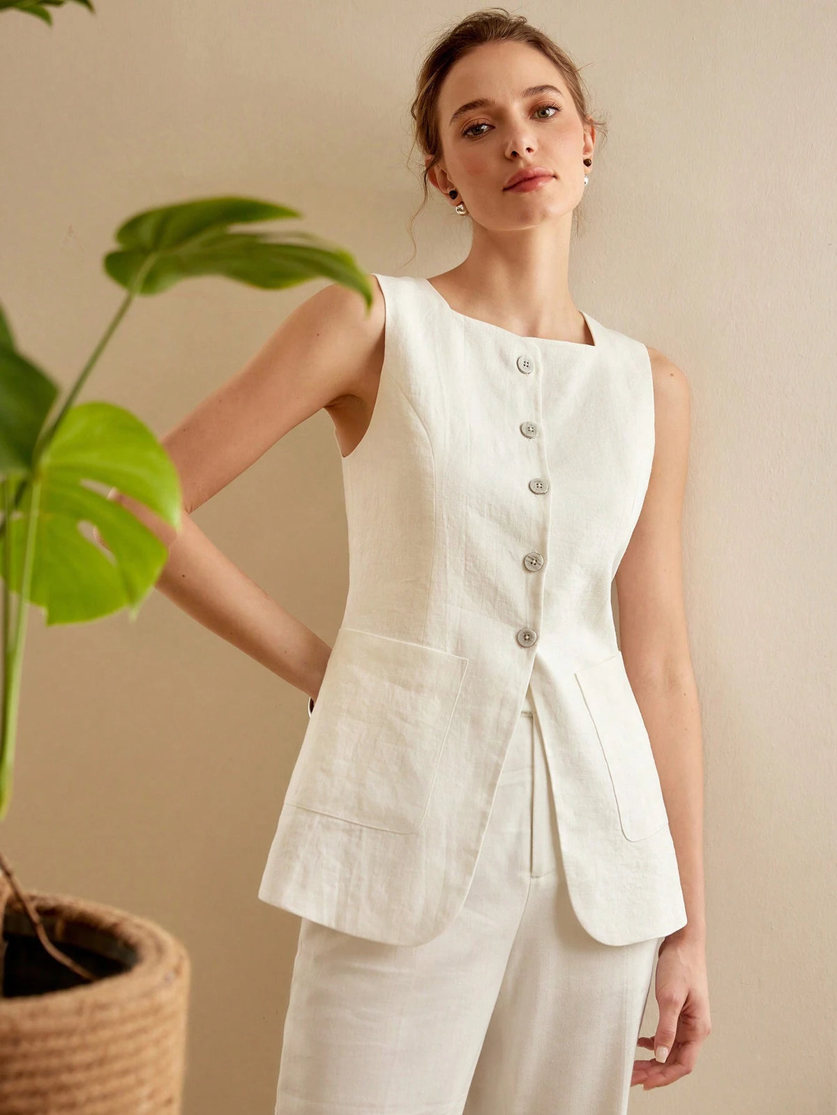 MOTF PREMIUM SOLID PATCH POCKET BUTTON PLACKET BLOUSE