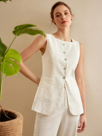 MOTF PREMIUM SOLID PATCH POCKET BUTTON PLACKET BLOUSE