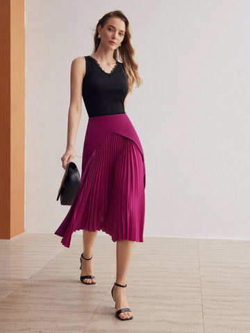 MOTF PREMIUM SOLID PLEATED PANEL STRAIGHT SKIRT