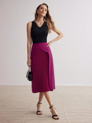 MOTF PREMIUM SOLID PLEATED PANEL STRAIGHT SKIRT