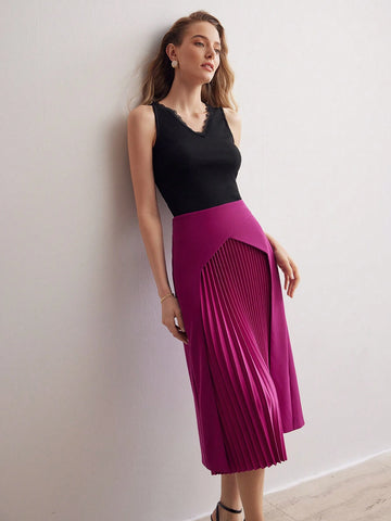 MOTF PREMIUM SOLID PLEATED PANEL STRAIGHT SKIRT